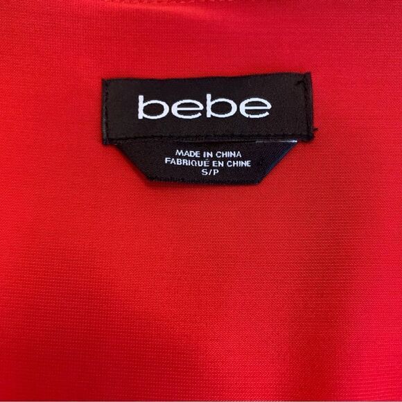 Bebe coral red gold sequin open sleeve V-neck mini dress Sz S - Picture 11 of 16